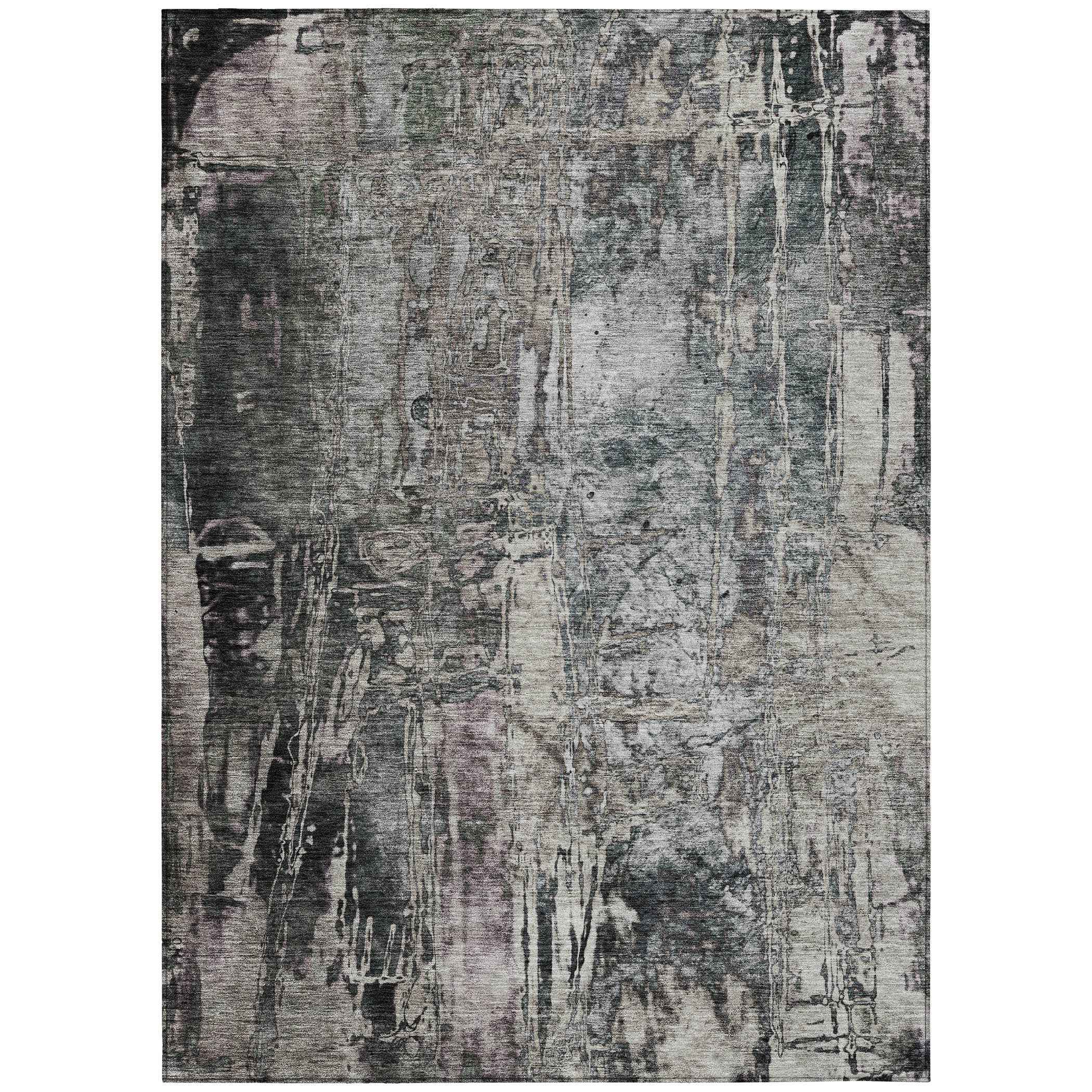 3' X 5' Gray And Silver Abstract Washable Indoor Outdoor Area Rug
