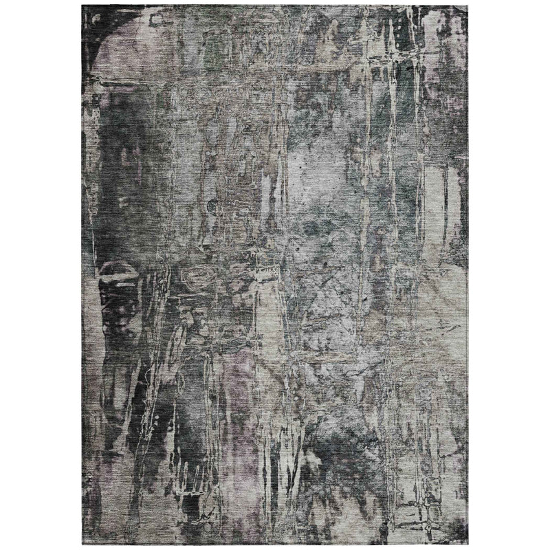 3' X 5' Gray And Silver Abstract Washable Indoor Outdoor Area Rug