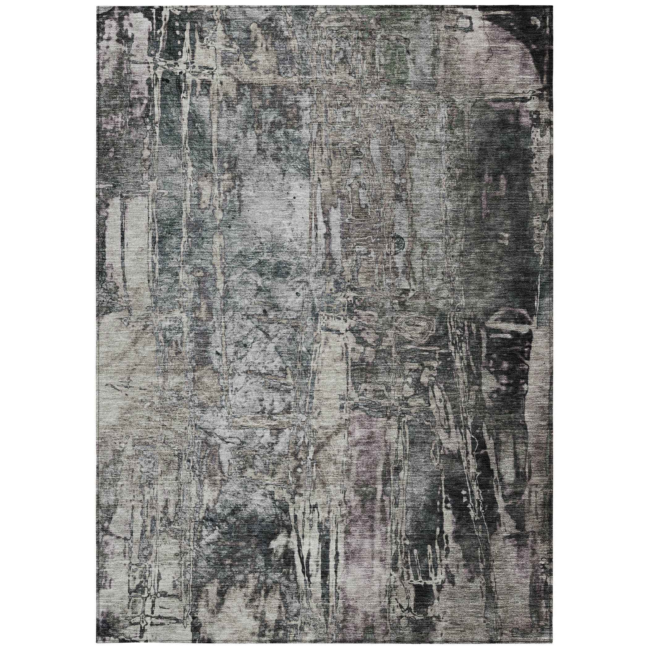 3' X 5' Gray And Silver Abstract Washable Indoor Outdoor Area Rug