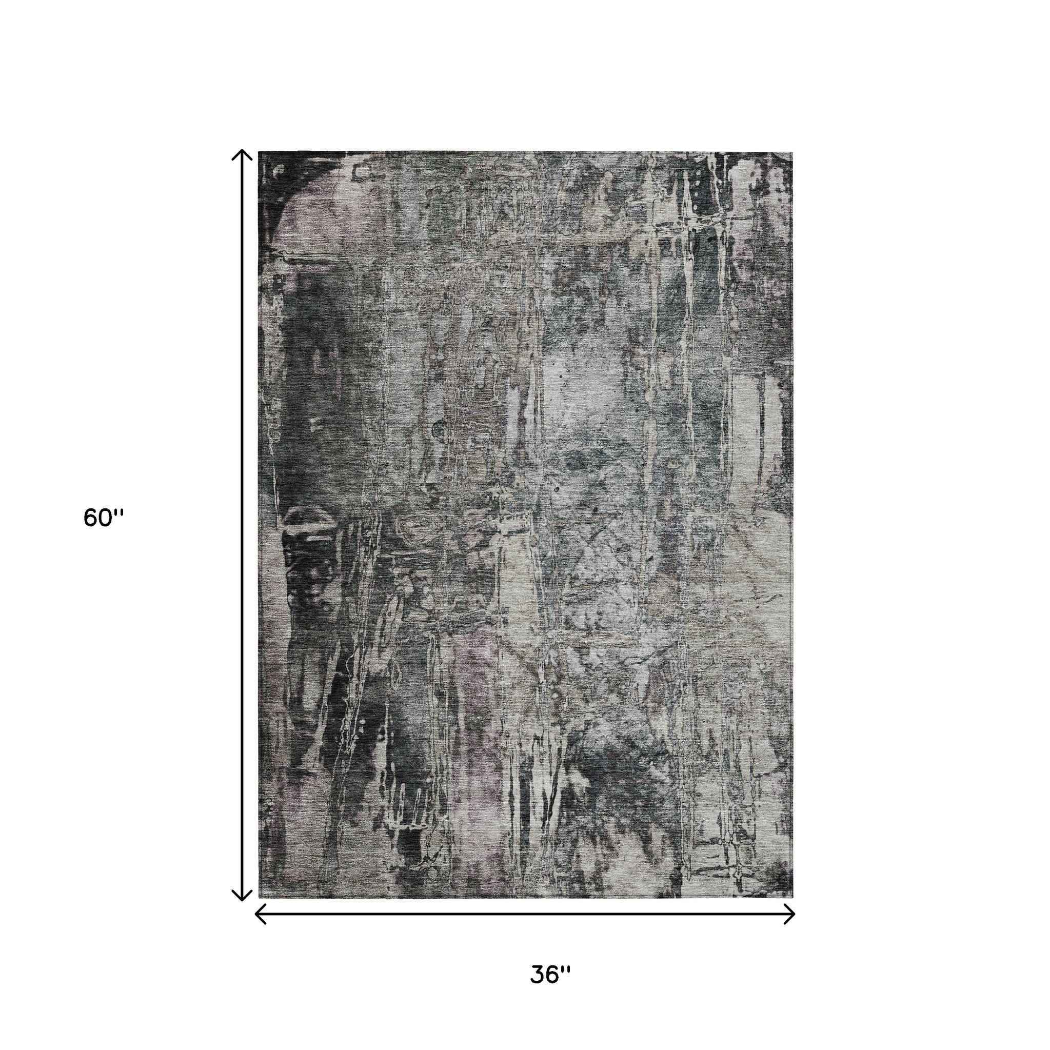 3' X 5' Gray And Silver Abstract Washable Indoor Outdoor Area Rug