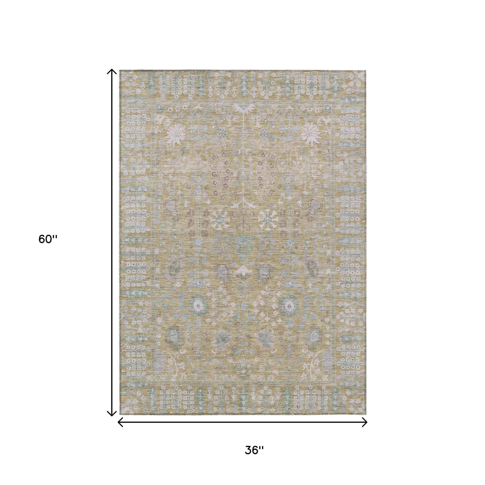 3' X 5' Beige And Taupe Floral Washable Indoor Outdoor Area Rug
