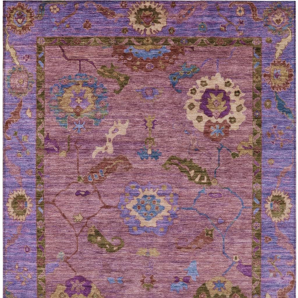 10' X 14' Pink Purple And Gold Floral Medallion Washable Indoor Outdoor Area Rug - Sports & Outdoor