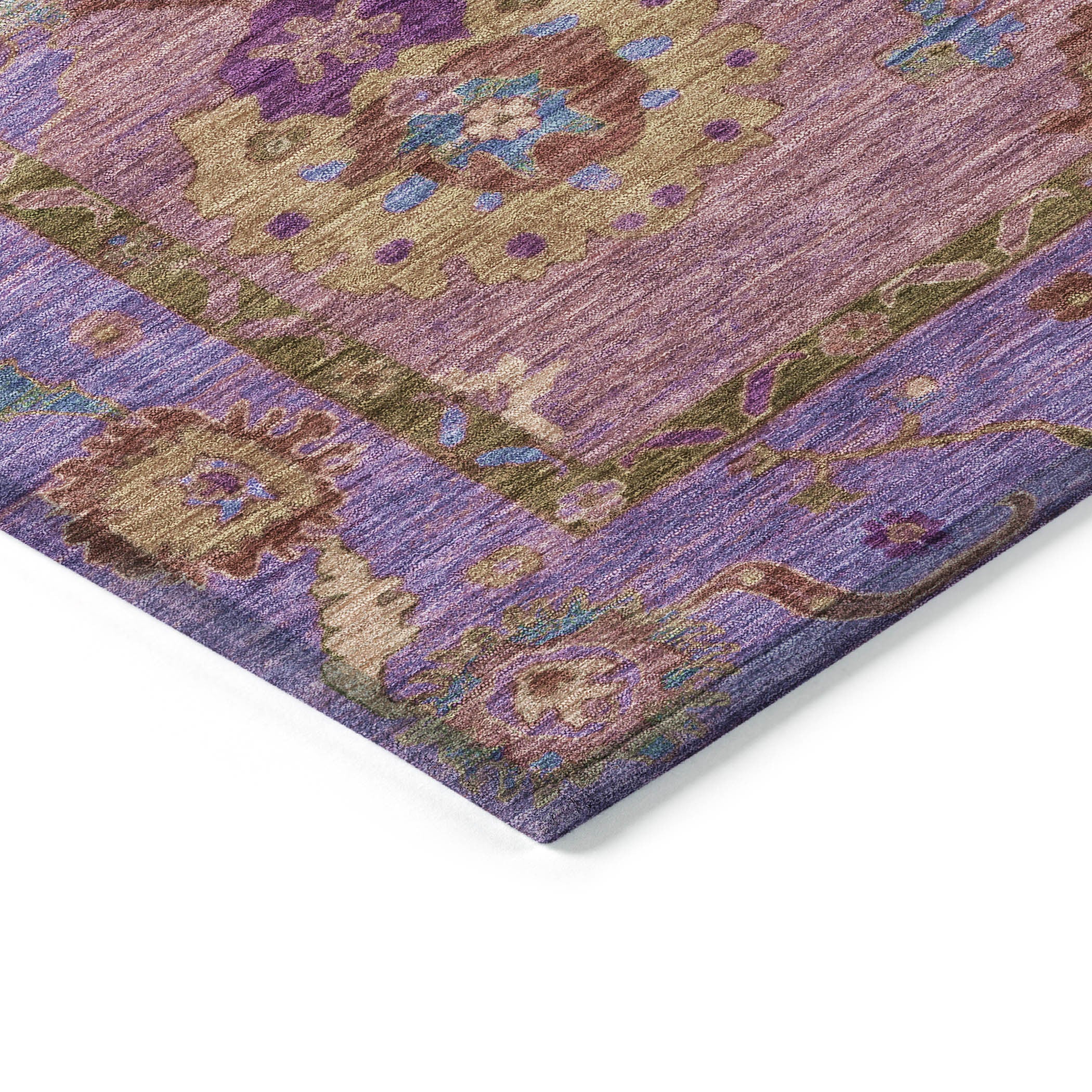 10' X 14' Pink Purple And Gold Floral Medallion Washable Indoor Outdoor Area Rug - Sports & Outdoor
