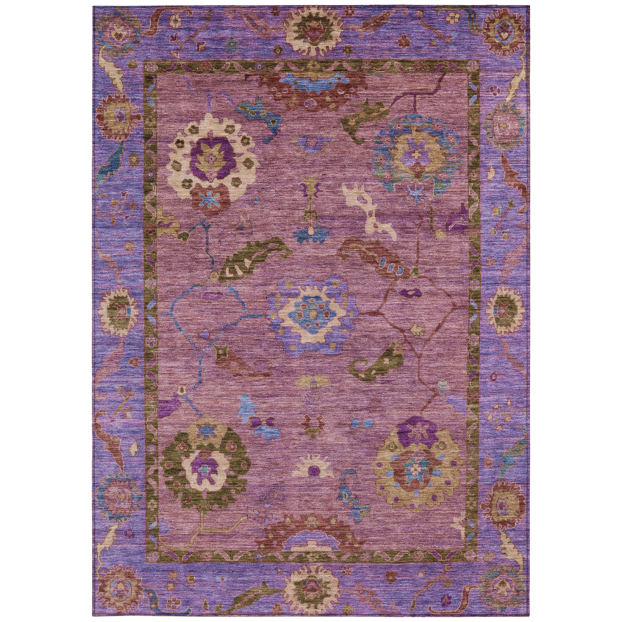 10' X 14' Pink Purple And Gold Floral Medallion Washable Indoor Outdoor Area Rug - Sports & Outdoor
