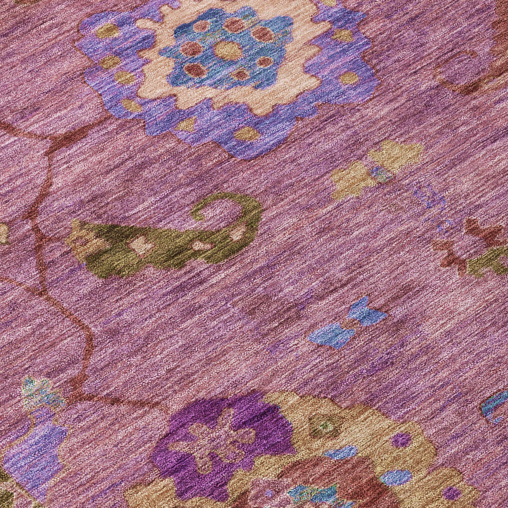 10' X 14' Pink Purple And Gold Floral Medallion Washable Indoor Outdoor Area Rug - Sports & Outdoor
