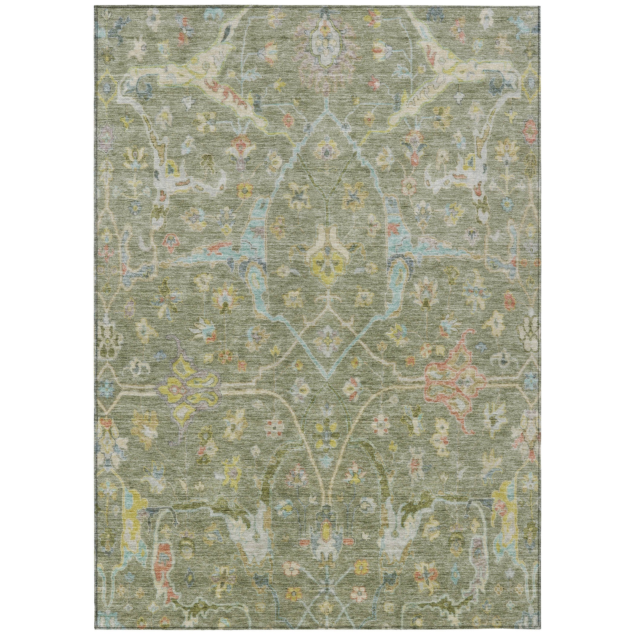 10' X 14' Artichoke Green Gold And Copper Floral Washable Indoor Outdoor Area Rug - Sports & Outdoor