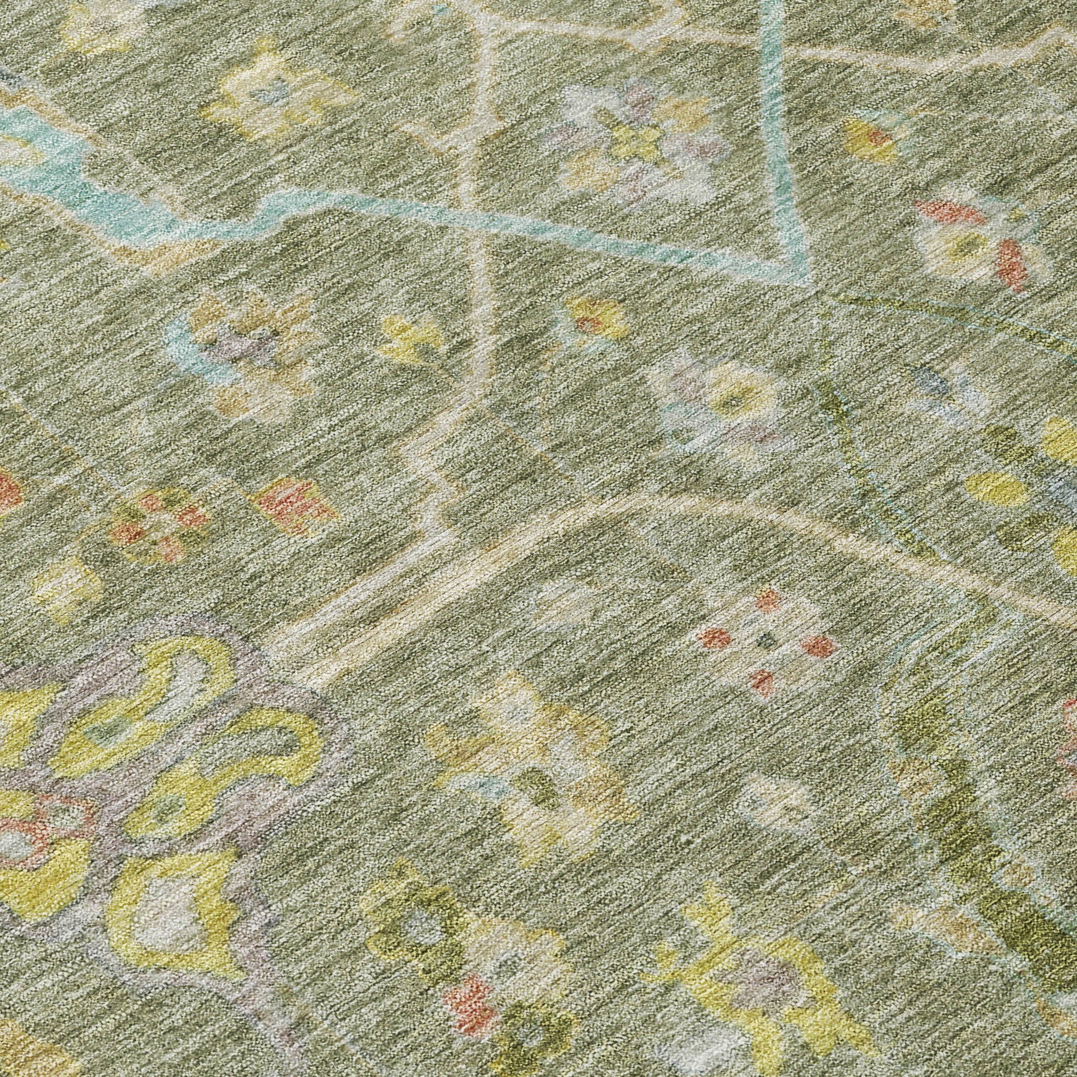 10' X 14' Artichoke Green Gold And Copper Floral Washable Indoor Outdoor Area Rug - Sports & Outdoor