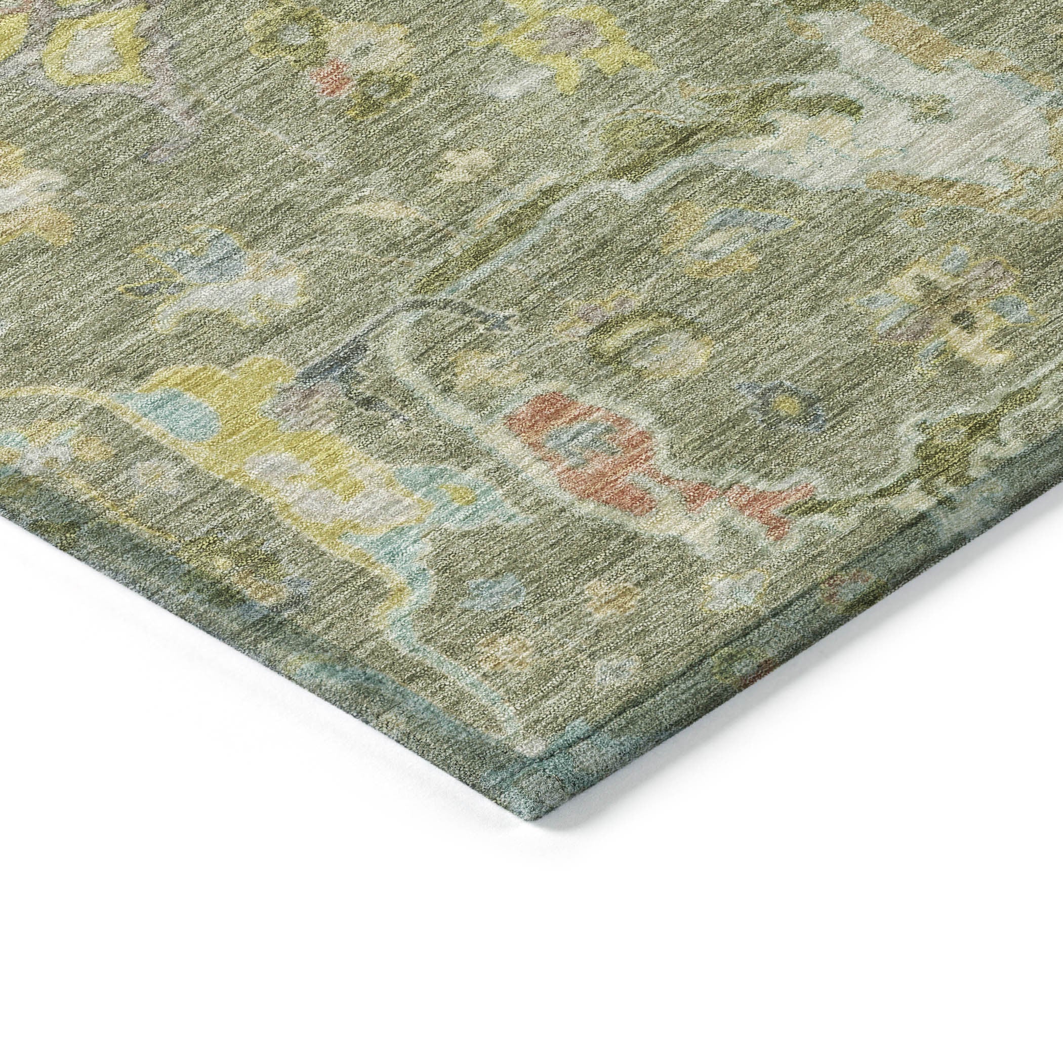 10' X 14' Artichoke Green Gold And Copper Floral Washable Indoor Outdoor Area Rug - Sports & Outdoor