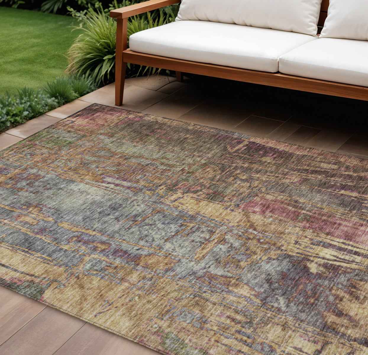 8' X 10' Brown And Blush Abstract Washable Indoor Outdoor Area Rug