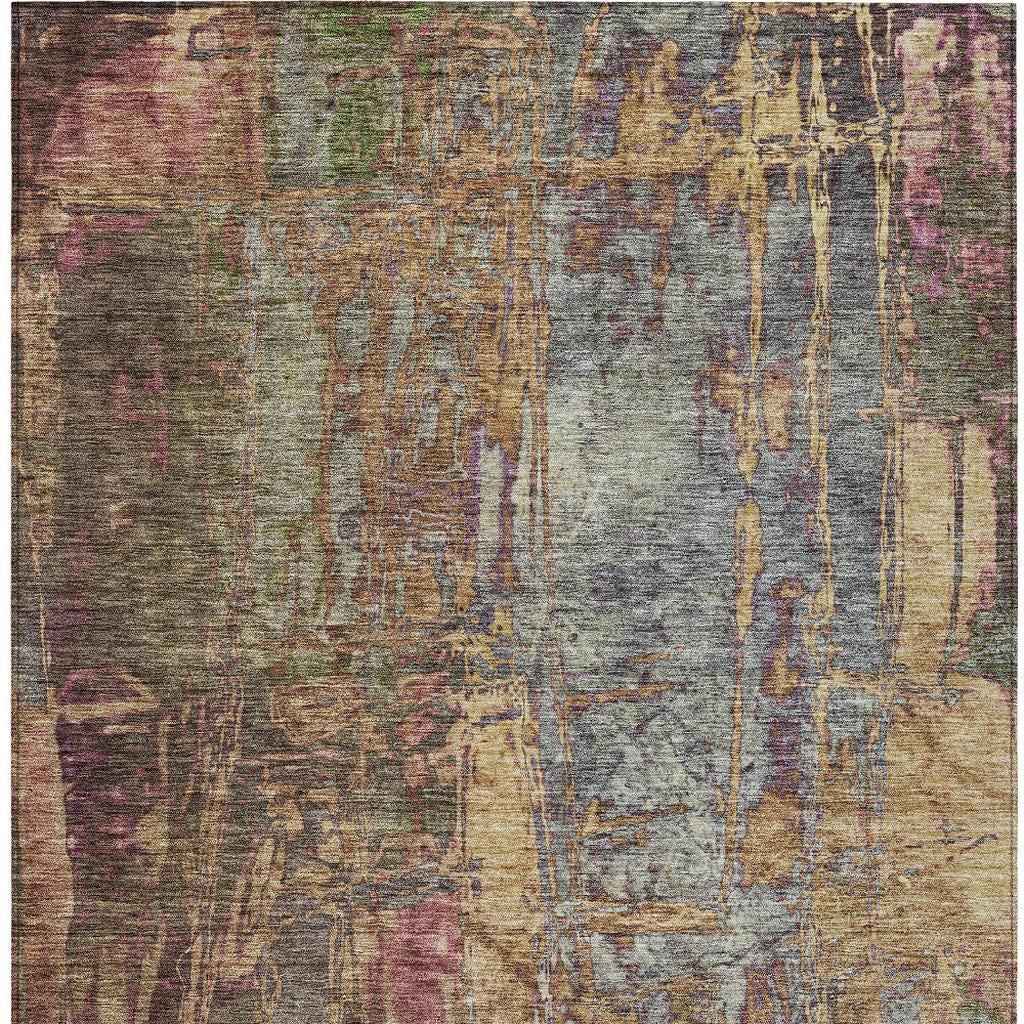 8' X 10' Brown And Blush Abstract Washable Indoor Outdoor Area Rug