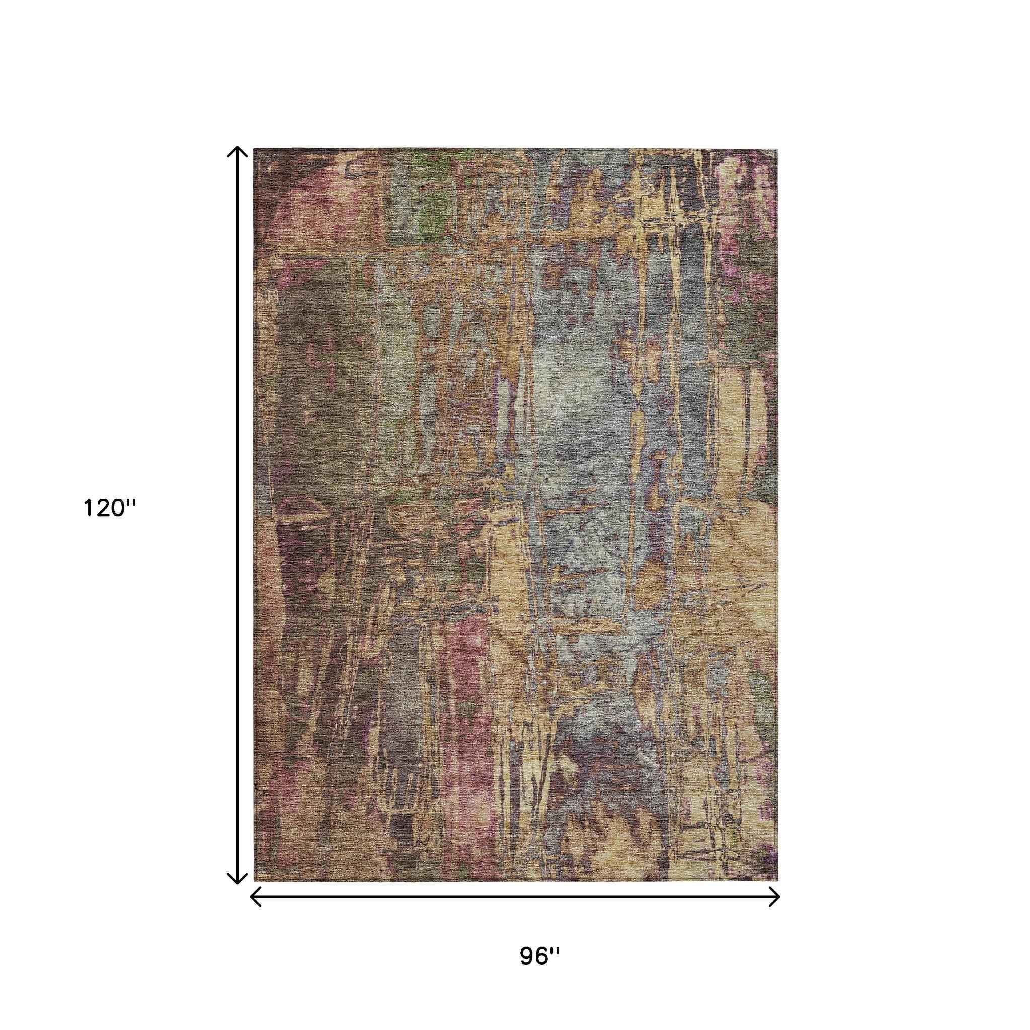 8' X 10' Brown And Blush Abstract Washable Indoor Outdoor Area Rug