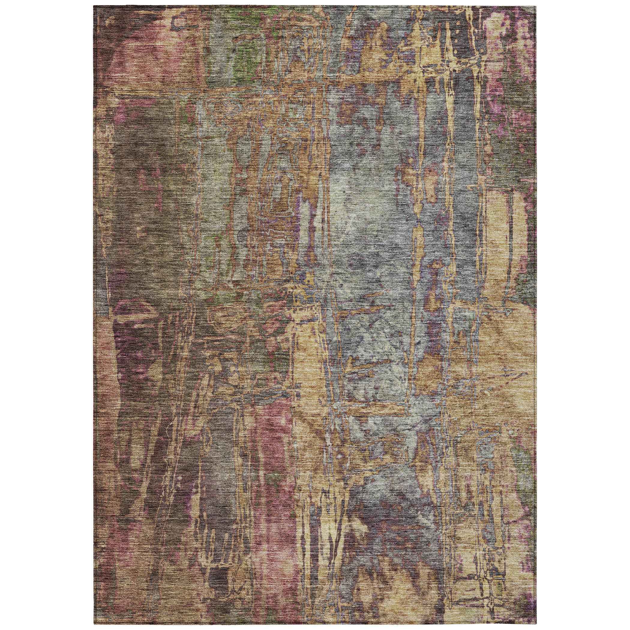 8' X 10' Brown And Blush Abstract Washable Indoor Outdoor Area Rug