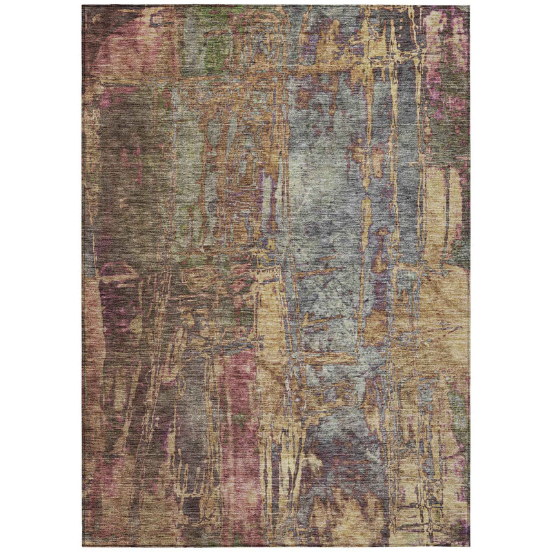 8' X 10' Brown And Blush Abstract Washable Indoor Outdoor Area Rug