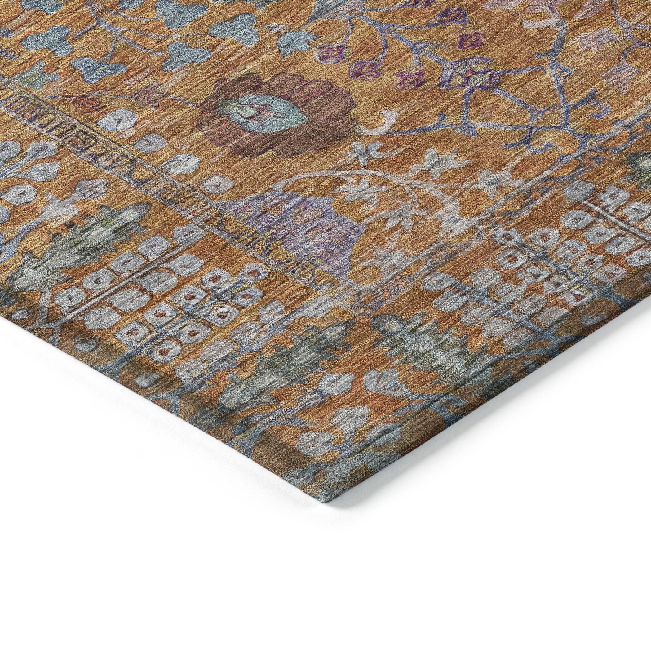 10' X 14' Orange And Green Floral Washable Indoor Outdoor Area Rug - Sports & Outdoor