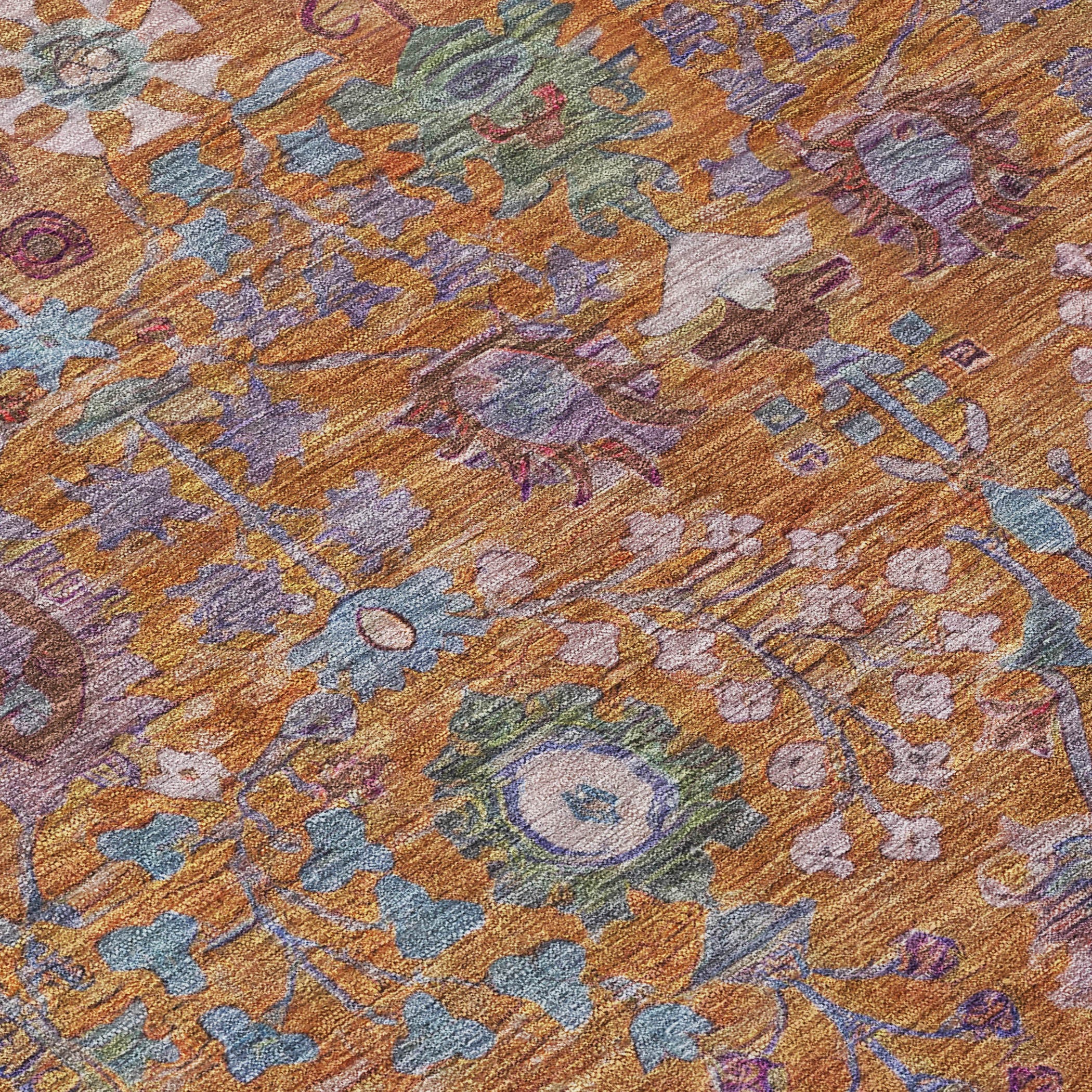 10' X 14' Orange And Green Floral Washable Indoor Outdoor Area Rug - Sports & Outdoor