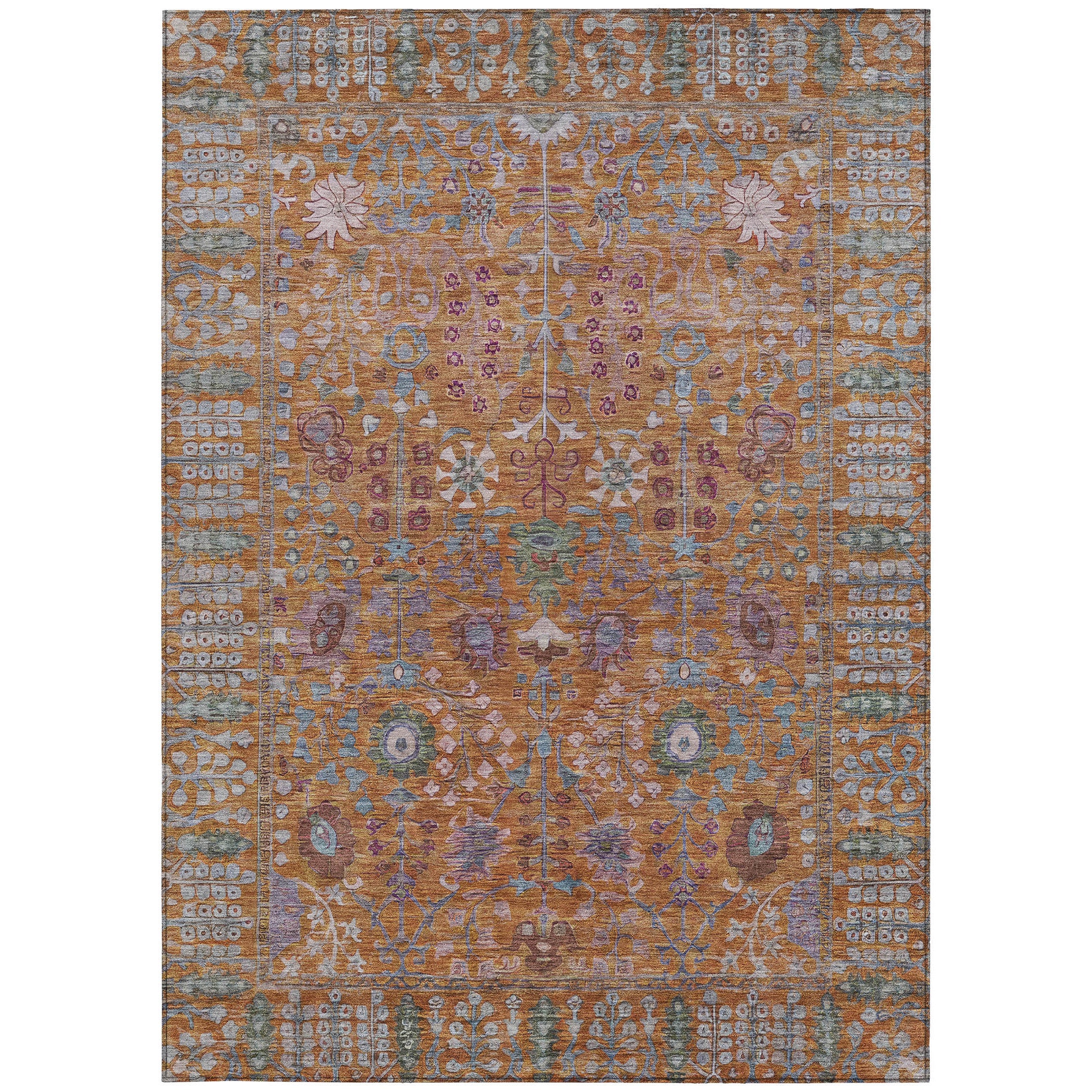 10' X 14' Orange And Green Floral Washable Indoor Outdoor Area Rug - Sports & Outdoor