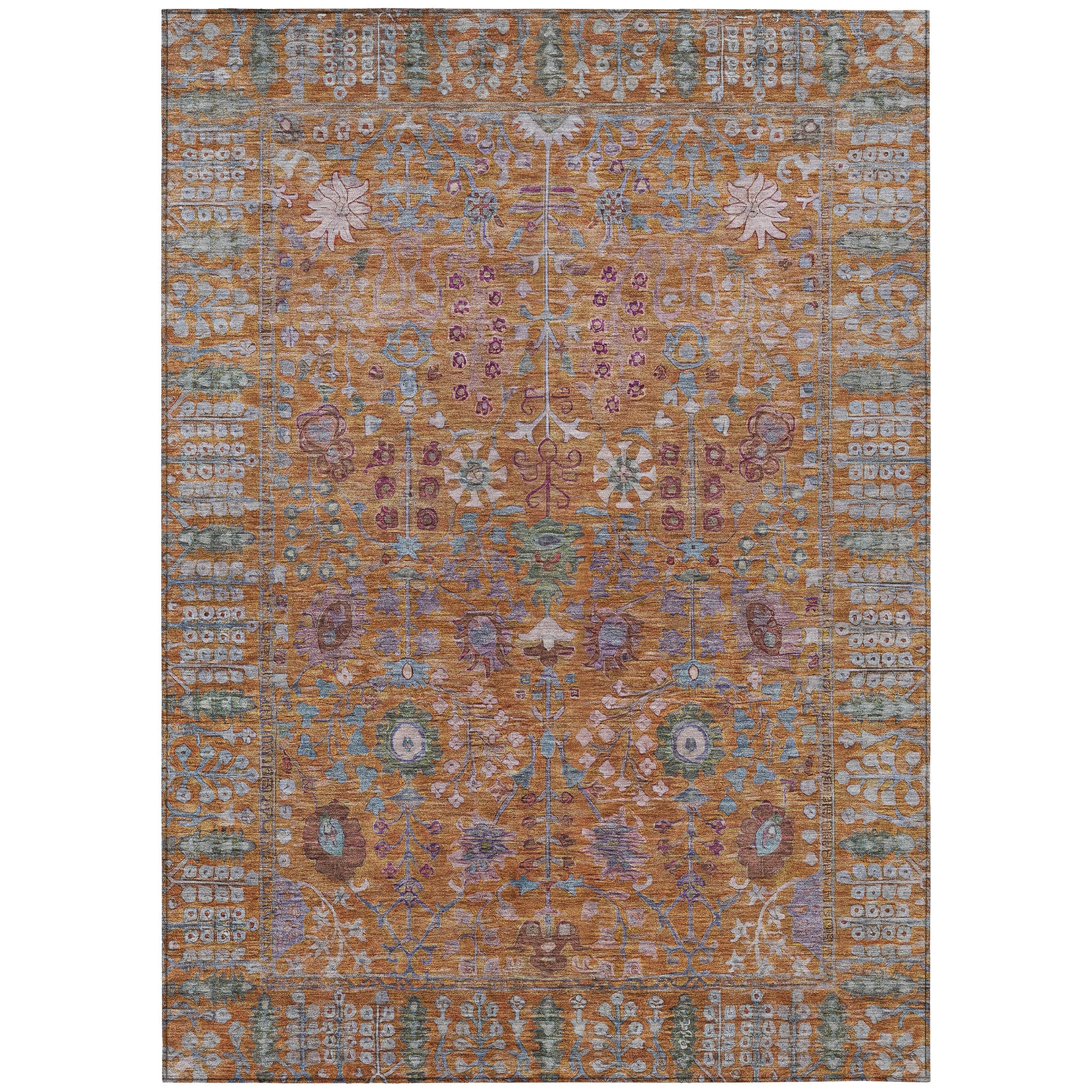 10' X 14' Orange And Green Floral Washable Indoor Outdoor Area Rug - Sports & Outdoor
