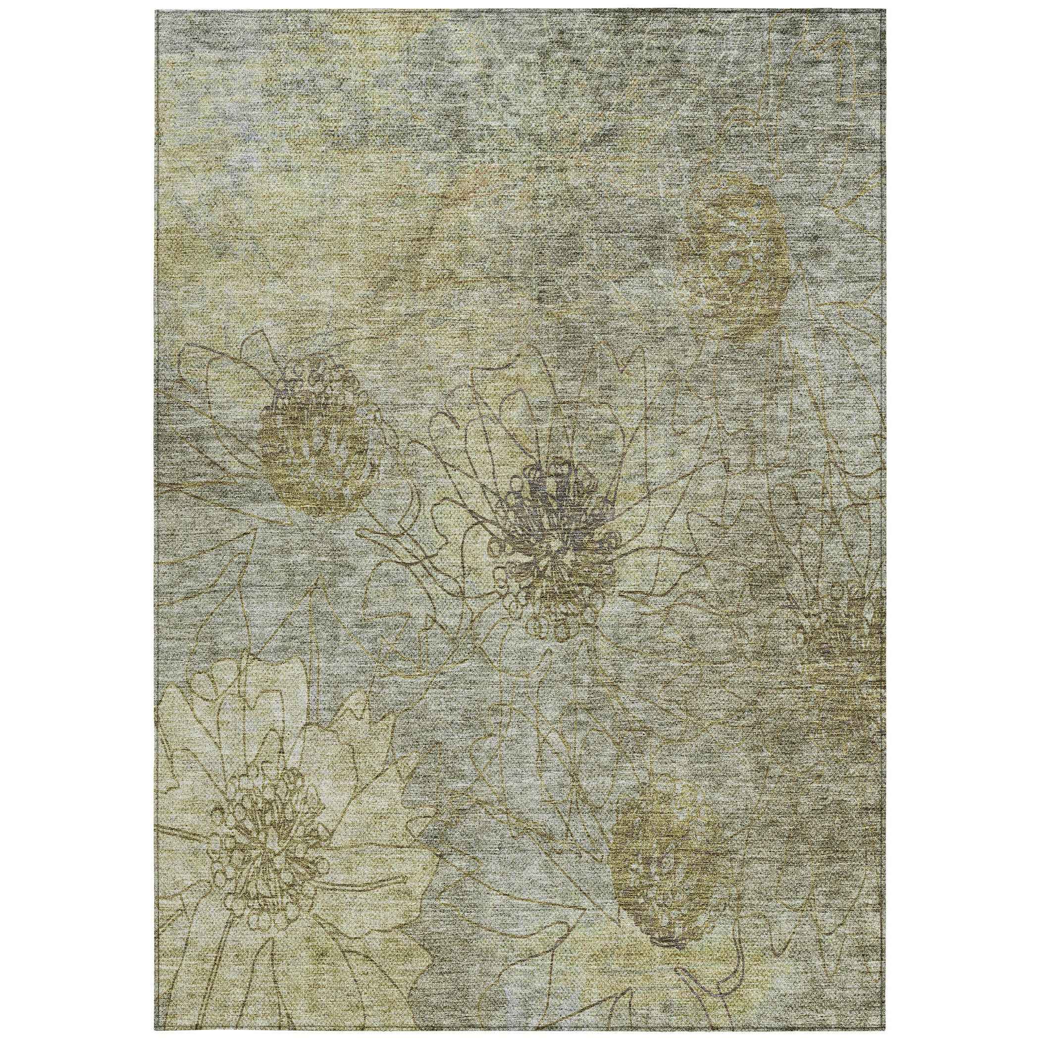 8' X 10' Taupe And Wheat Floral Washable Indoor Outdoor Area Rug