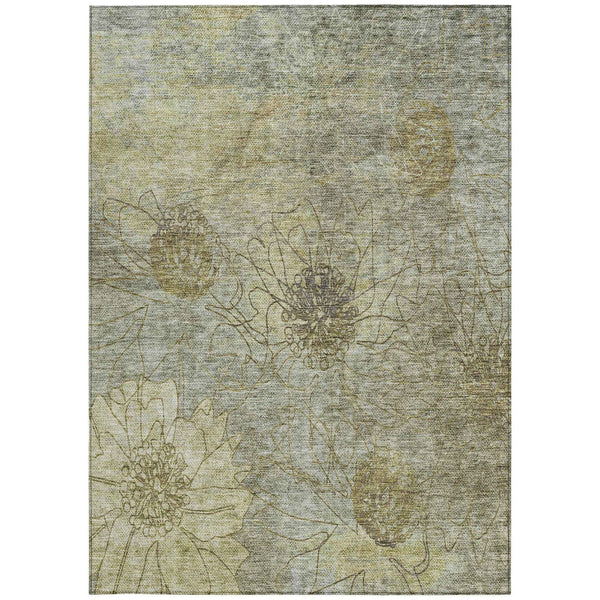 8' X 10' Taupe And Wheat Floral Washable Indoor Outdoor Area Rug