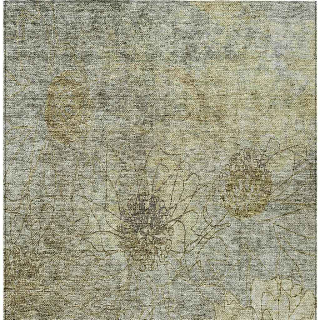 8' X 10' Taupe And Wheat Floral Washable Indoor Outdoor Area Rug