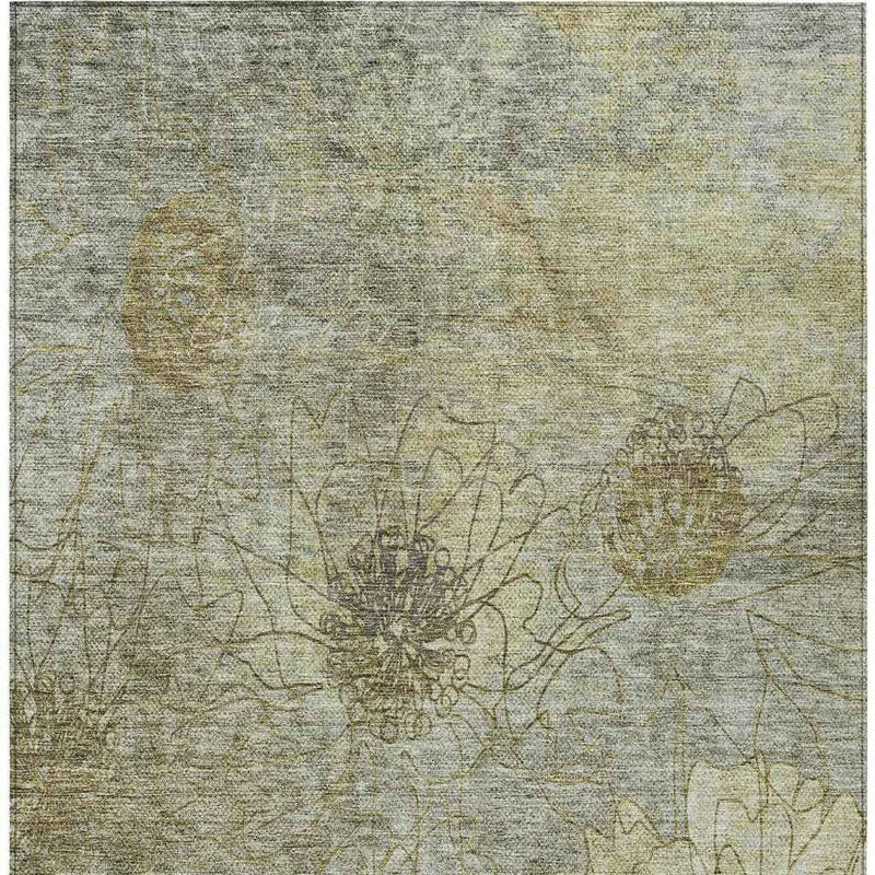 8' X 10' Taupe And Wheat Floral Washable Indoor Outdoor Area Rug