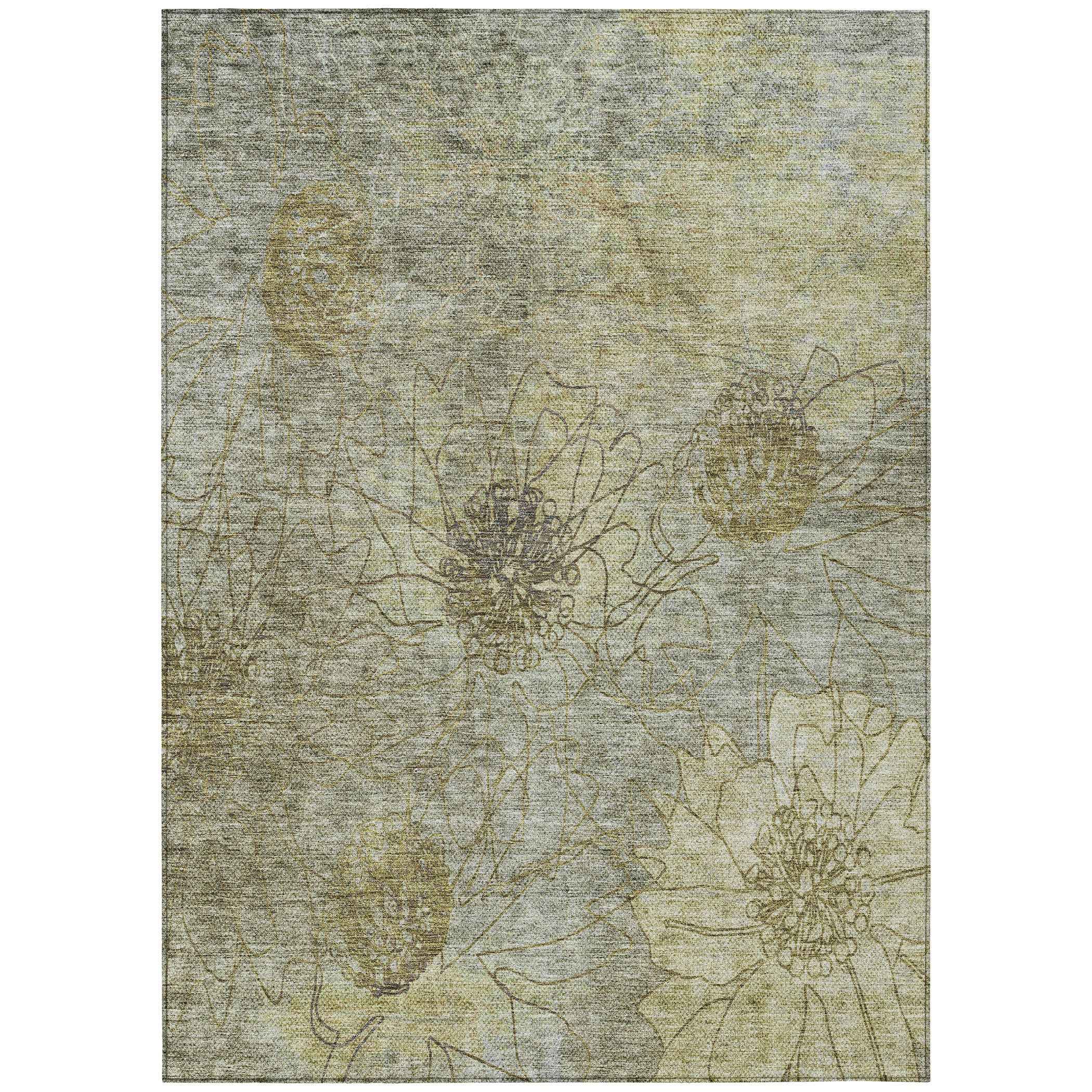 8' X 10' Taupe And Wheat Floral Washable Indoor Outdoor Area Rug