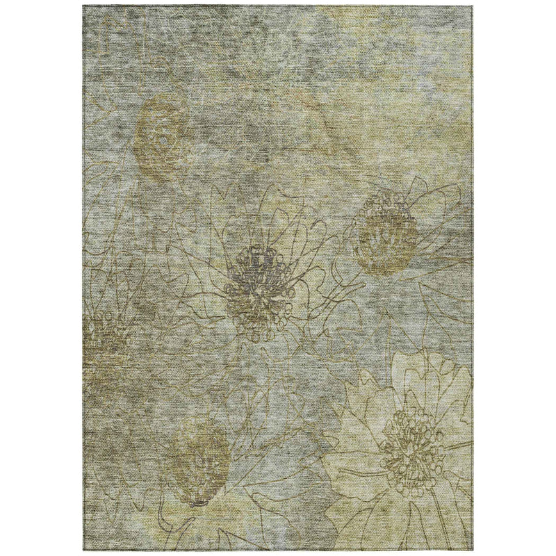 8' X 10' Taupe And Wheat Floral Washable Indoor Outdoor Area Rug