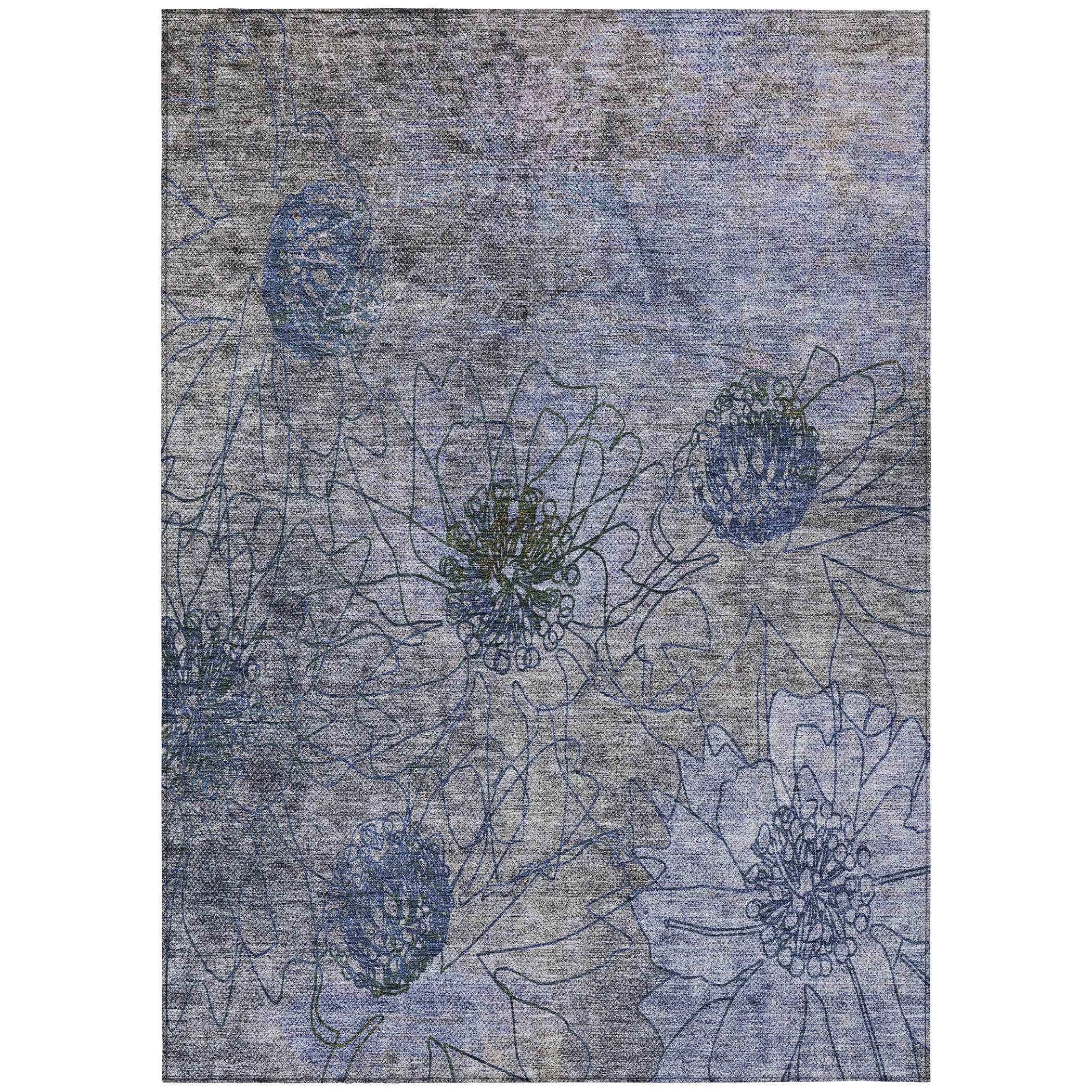 8' X 10' Gray And Lavender Floral Washable Indoor Outdoor Area Rug