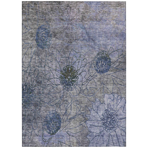 8' X 10' Gray And Lavender Floral Washable Indoor Outdoor Area Rug