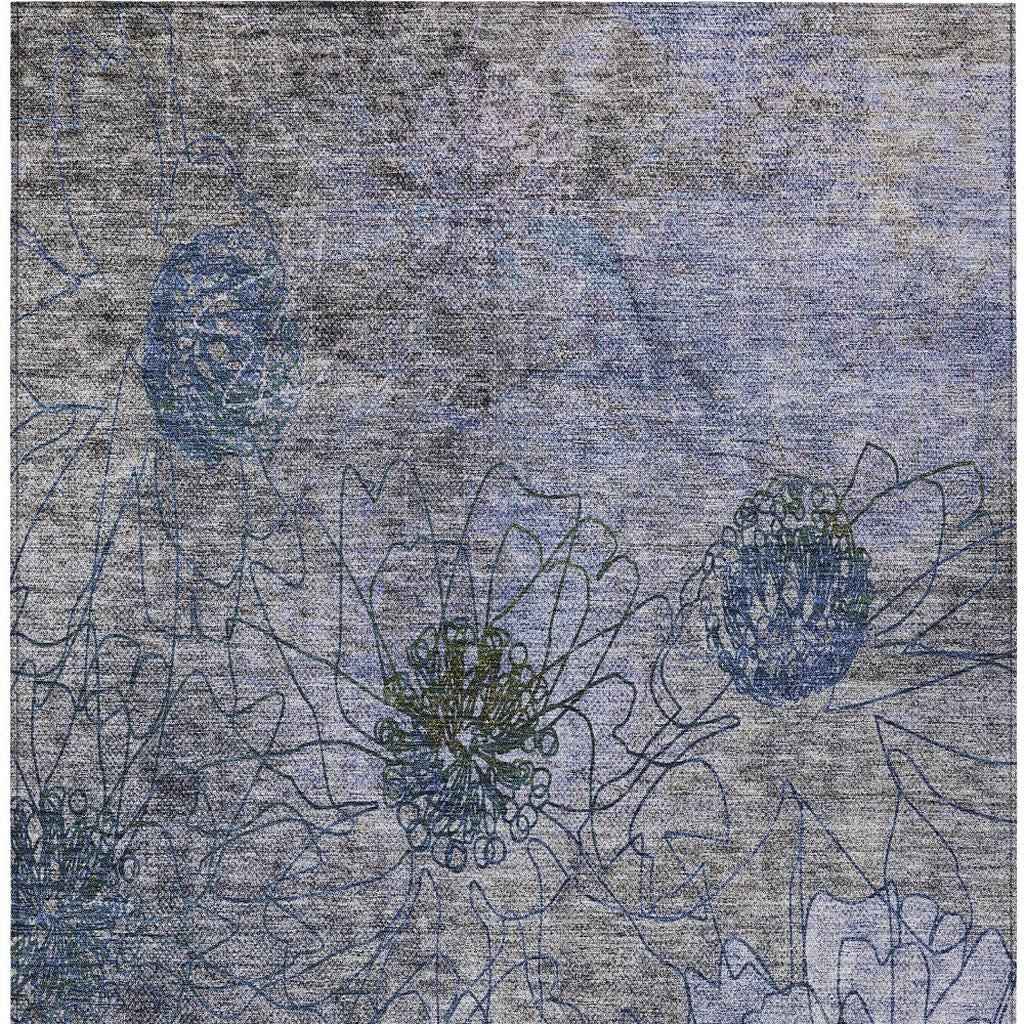 8' X 10' Gray And Lavender Floral Washable Indoor Outdoor Area Rug