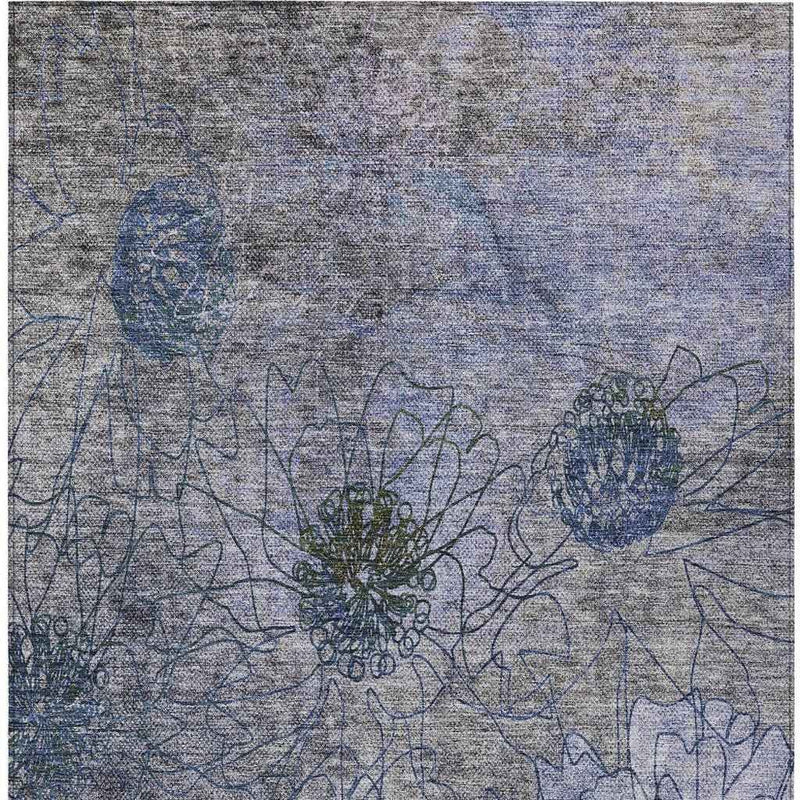 8' X 10' Gray And Lavender Floral Washable Indoor Outdoor Area Rug
