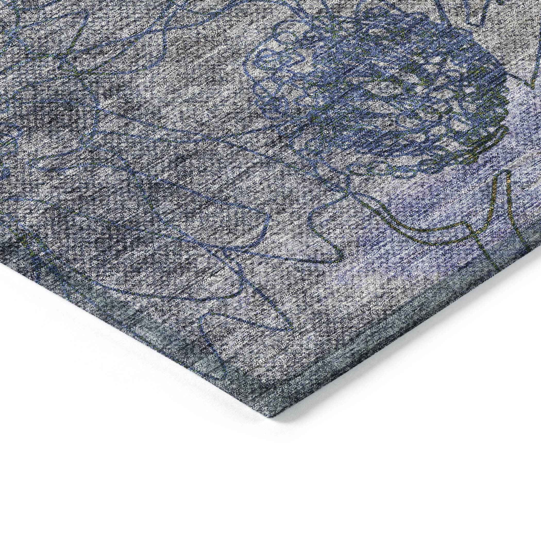 8' X 10' Gray And Lavender Floral Washable Indoor Outdoor Area Rug