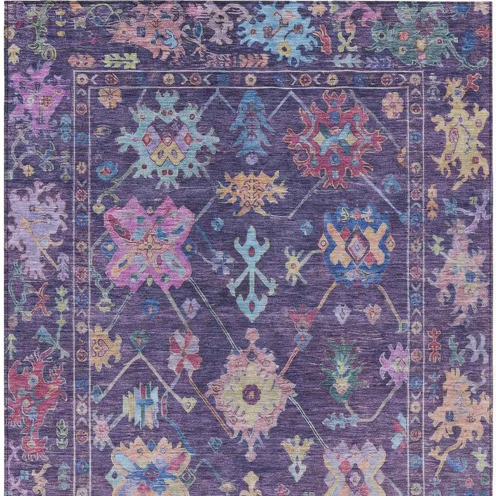 3' X 5' Eggplant Pink And Gold Floral Washable Indoor Outdoor Area Rug