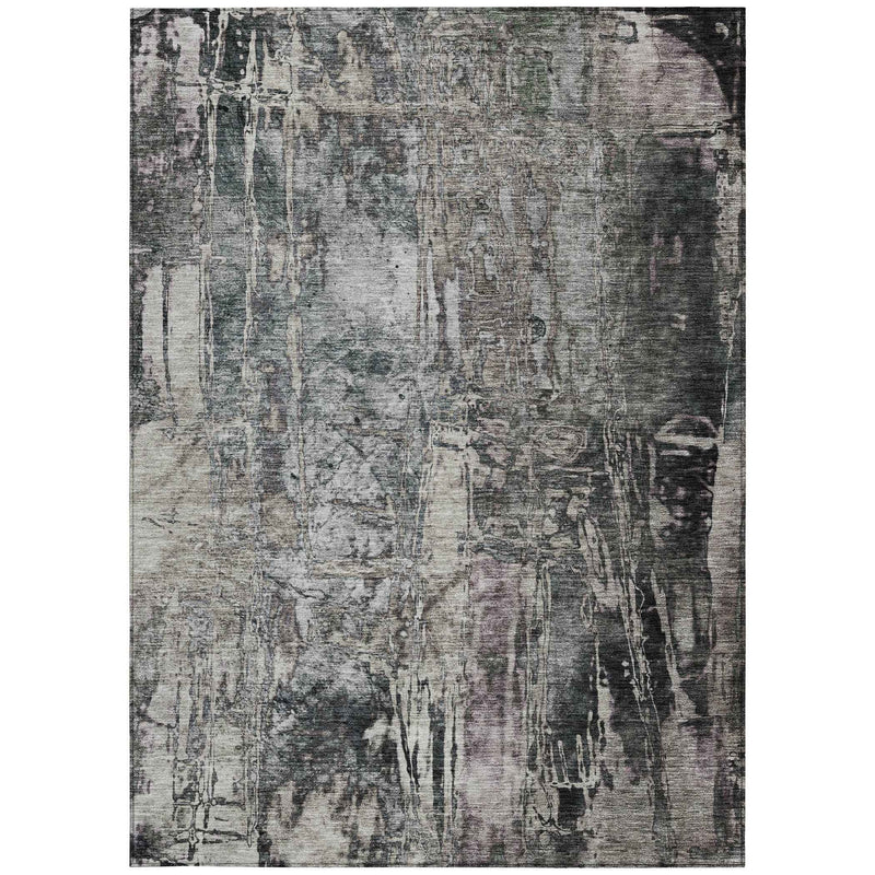 8' X 10' Gray And Silver Abstract Washable Indoor Outdoor Area Rug