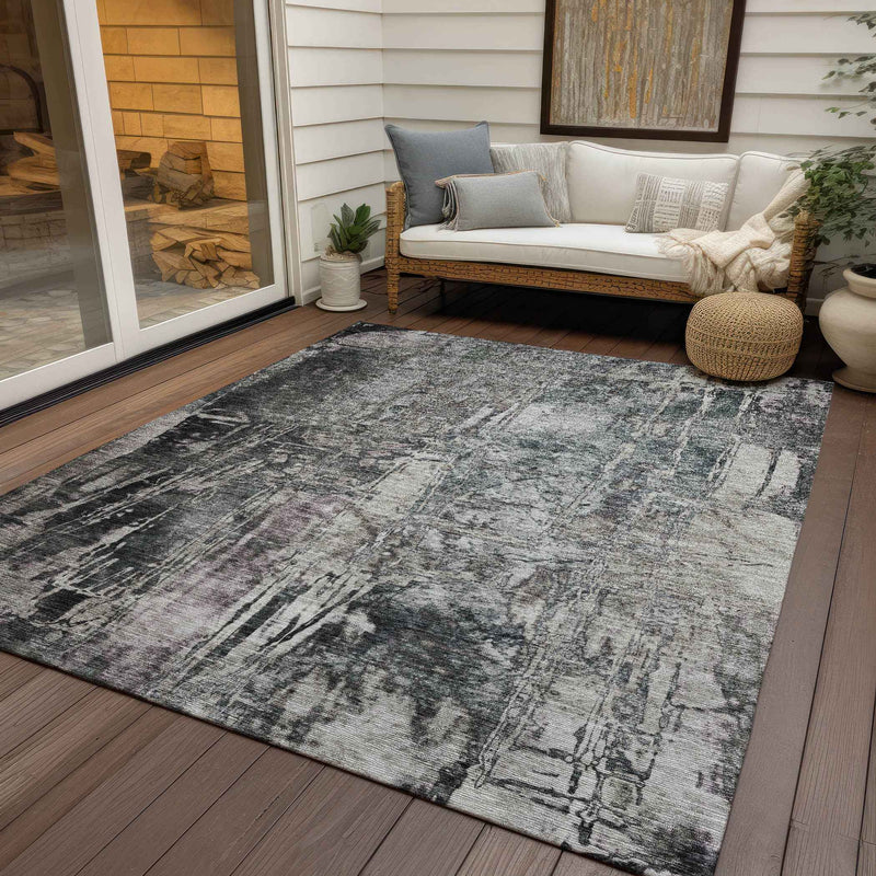 8' X 10' Gray And Silver Abstract Washable Indoor Outdoor Area Rug