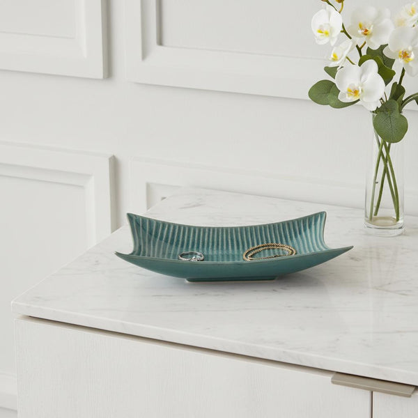 20" Blue And Green Ceramic Vanity Tray Default Title