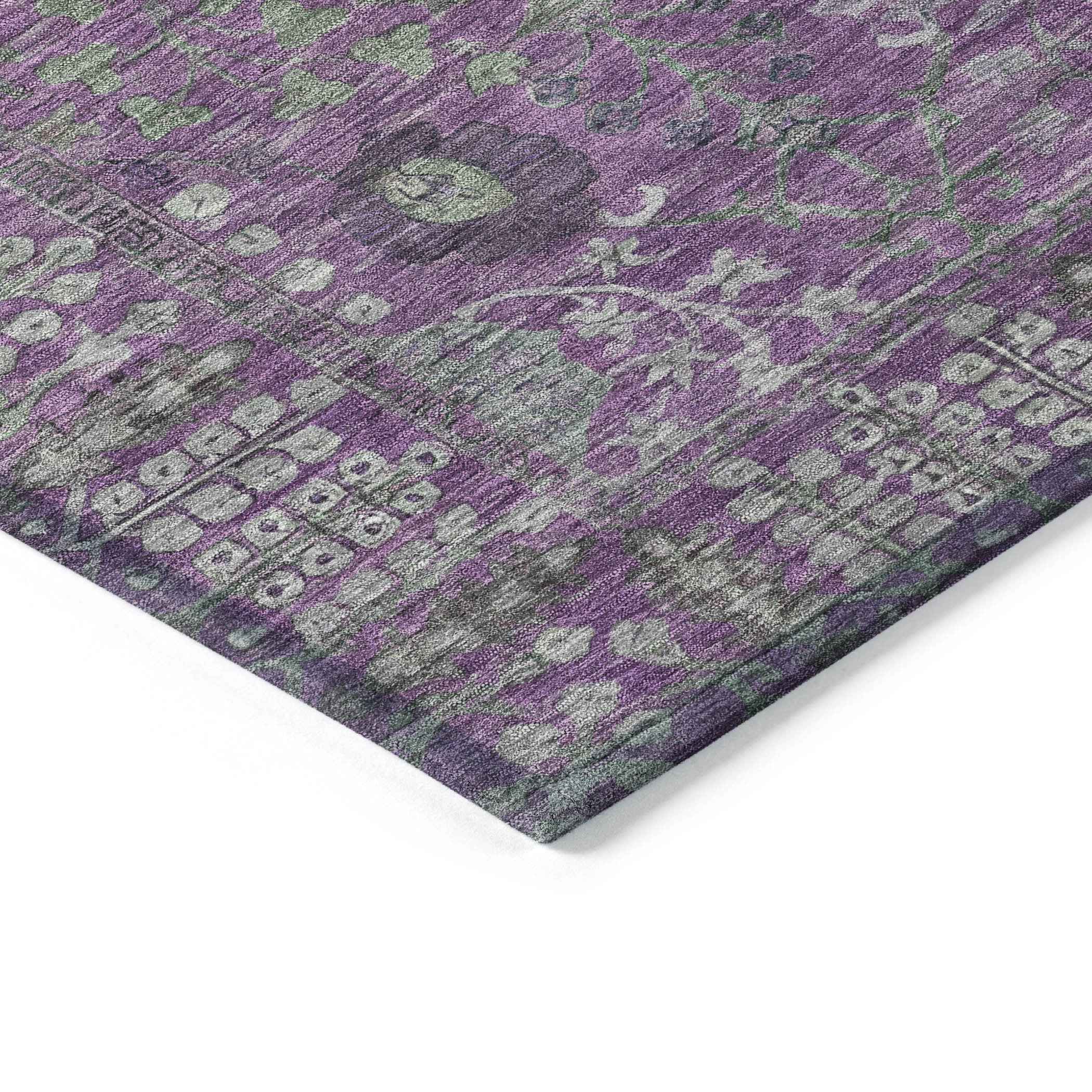 8' X 10' Purple And Ivory Floral Washable Indoor Outdoor Area Rug