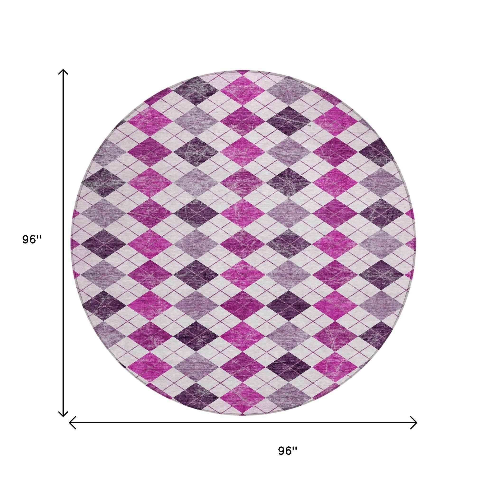 8' Blush And Ivory Round Geometric Washable Indoor Outdoor Area Rug Default Title