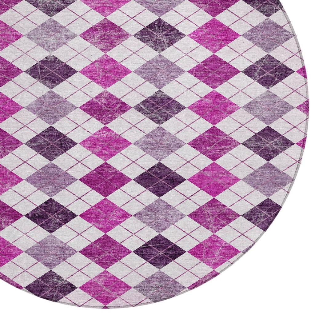 8' Blush And Ivory Round Geometric Washable Indoor Outdoor Area Rug