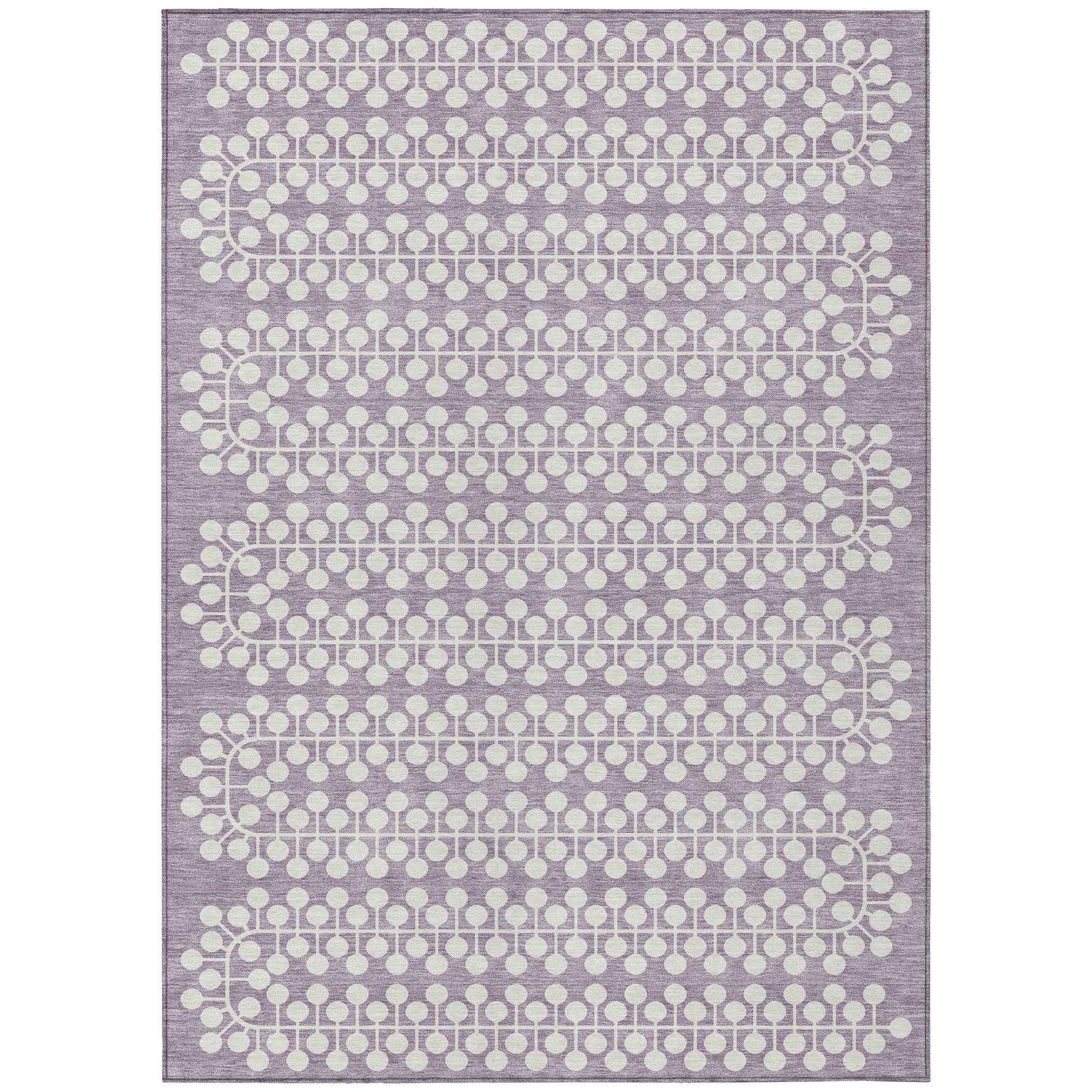8' X 10' Lavender And Ivory Geometric Washable Indoor Outdoor Area Rug