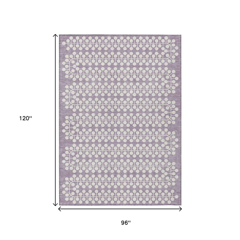 8' X 10' Lavender And Ivory Geometric Washable Indoor Outdoor Area Rug