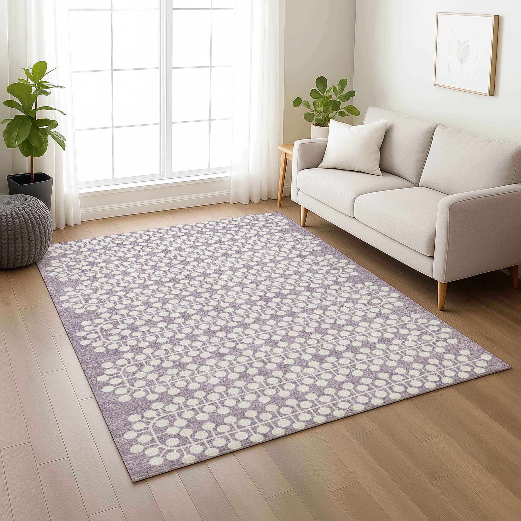 8' X 10' Lavender And Ivory Geometric Washable Indoor Outdoor Area Rug