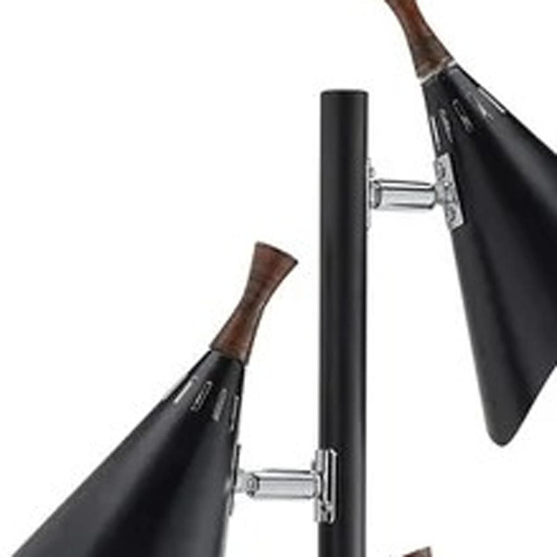 68" Black Three Light Tree Floor Lamp With Black Metal Cone Shade - Lighting