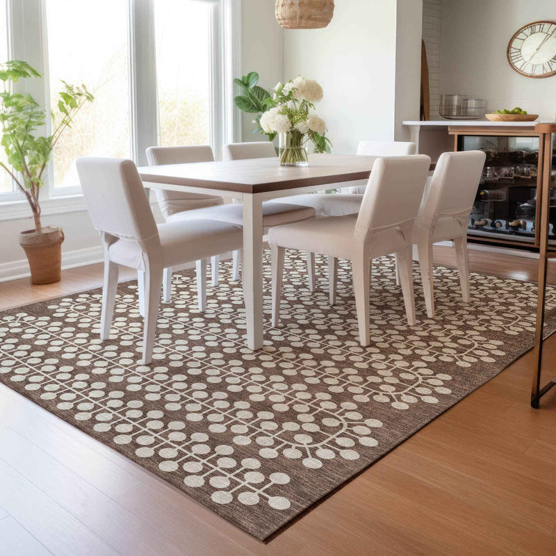 3' X 5' Brown And Ivory Geometric Washable Indoor Outdoor Area Rug