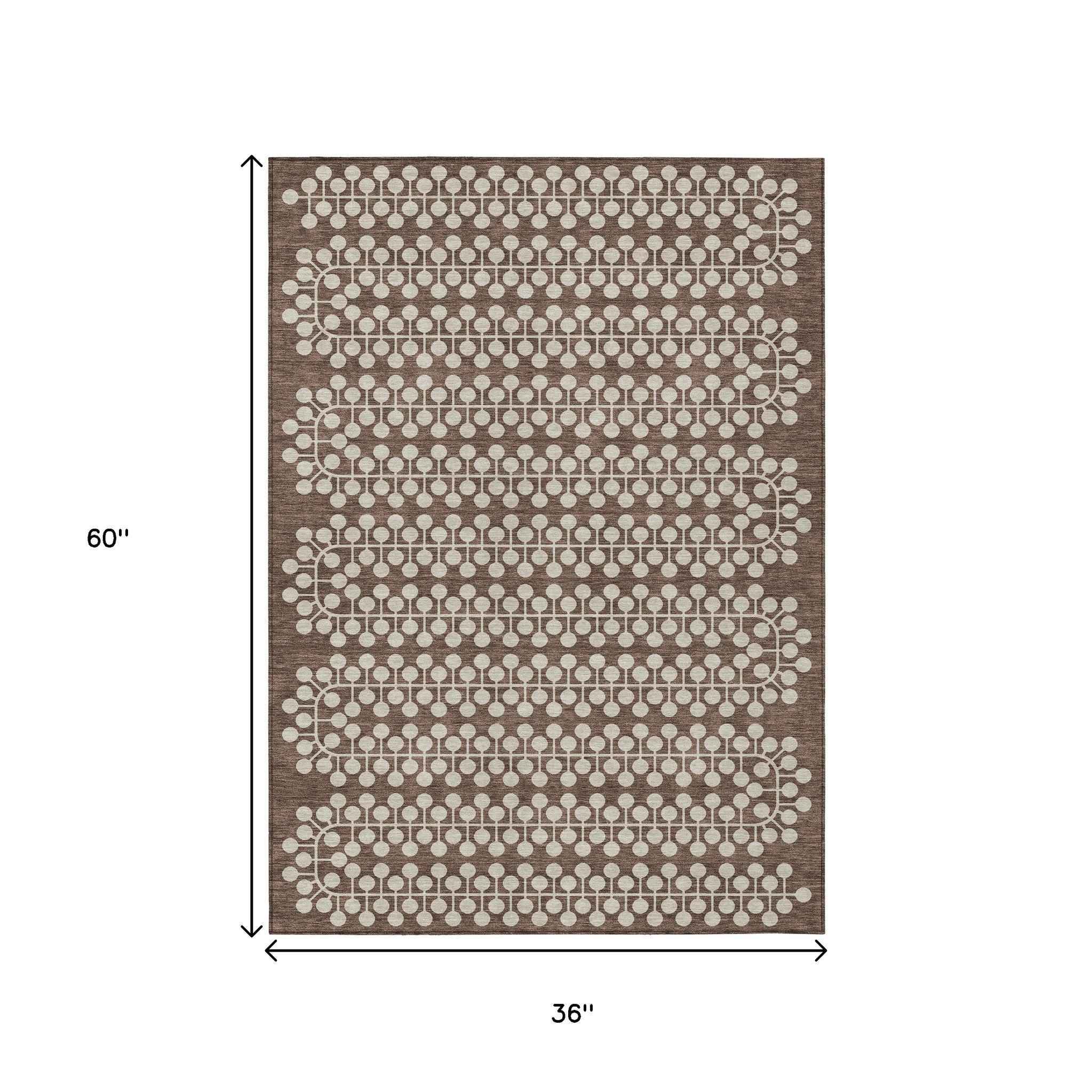 3' X 5' Brown And Ivory Geometric Washable Indoor Outdoor Area Rug