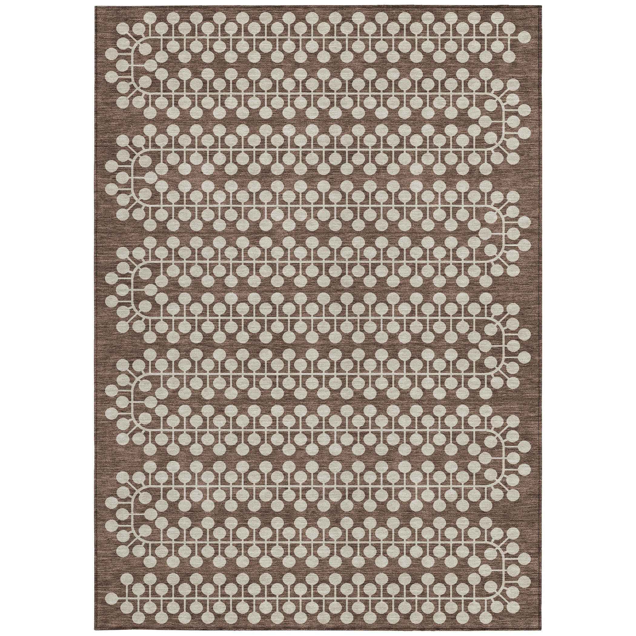 3' X 5' Brown And Ivory Geometric Washable Indoor Outdoor Area Rug