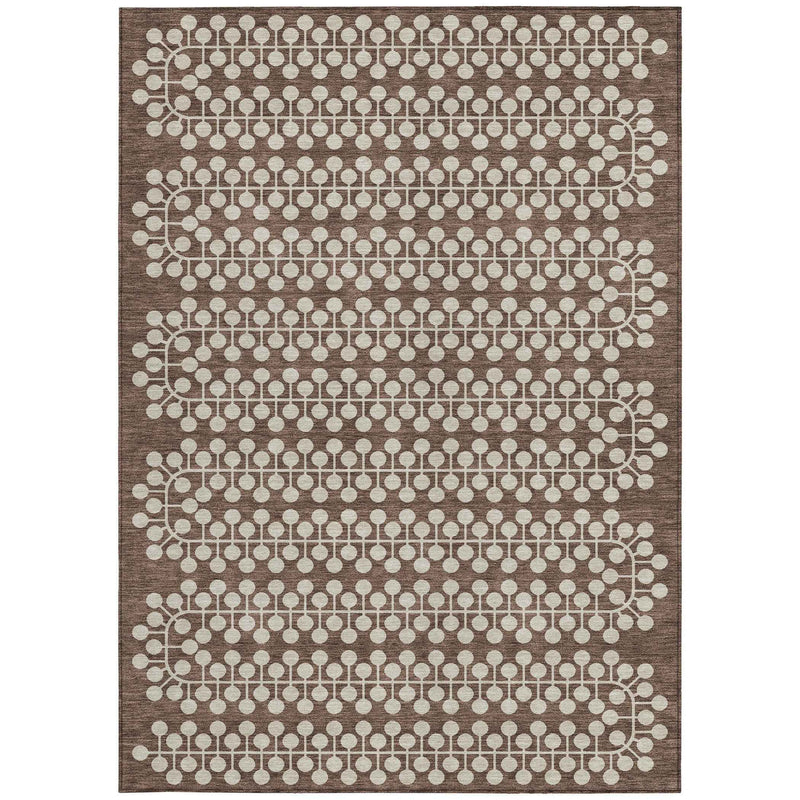 3' X 5' Brown And Ivory Geometric Washable Indoor Outdoor Area Rug