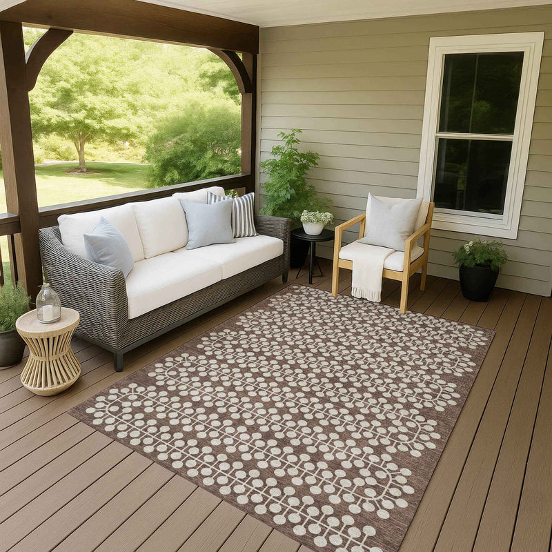 3' X 5' Brown And Ivory Geometric Washable Indoor Outdoor Area Rug