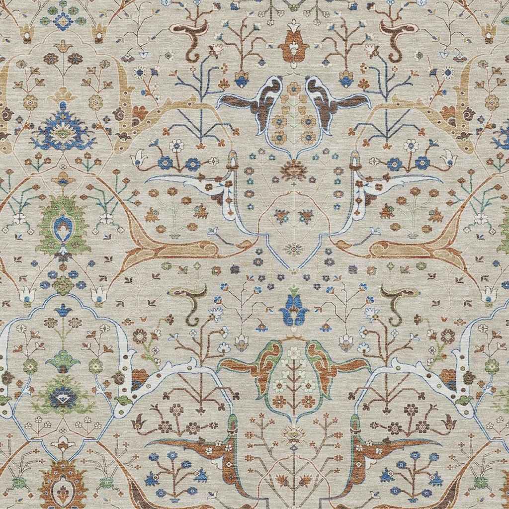 3' X 5' Beige Green And Blue Floral Washable Indoor Outdoor Area Rug