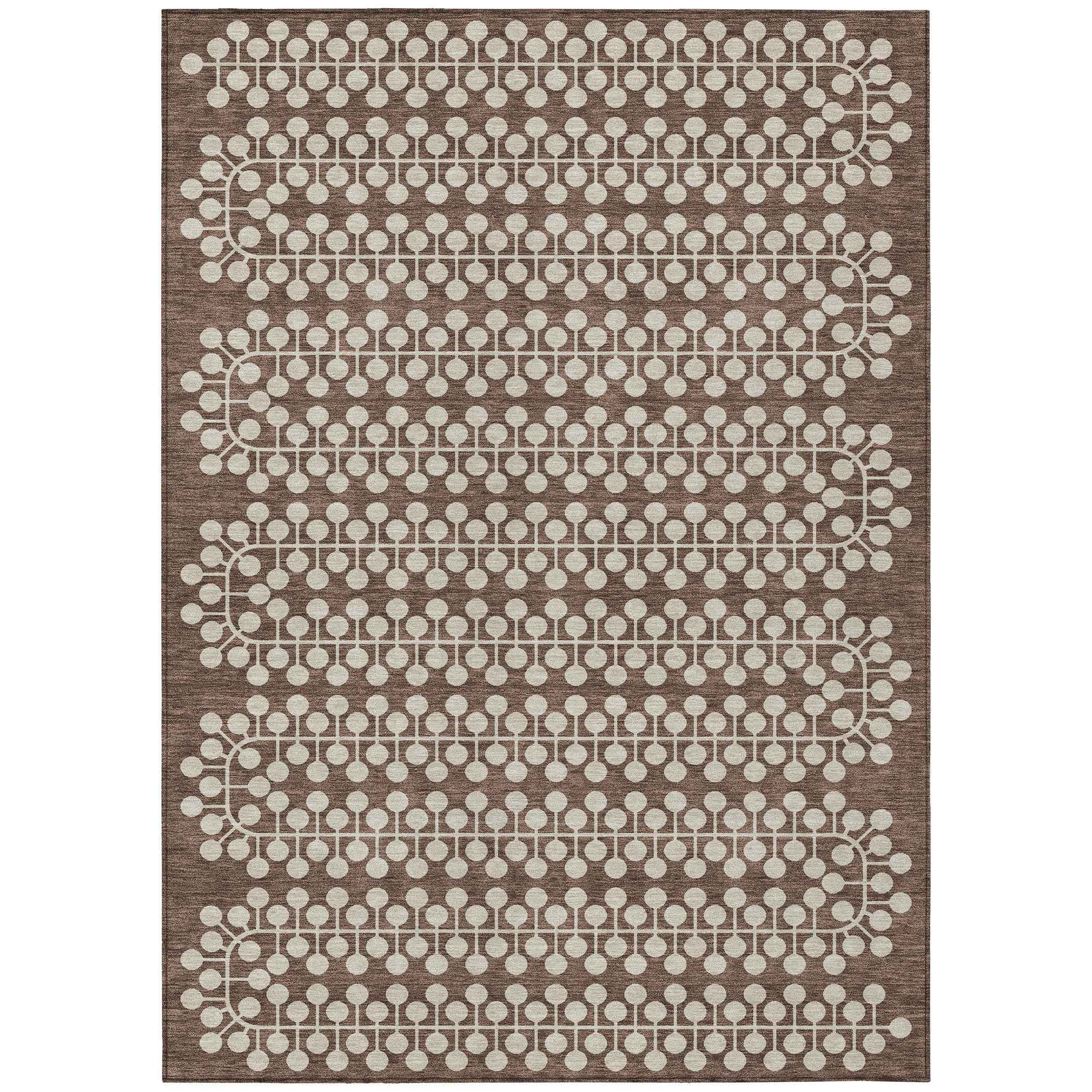 3' X 5' Brown And Ivory Geometric Washable Indoor Outdoor Area Rug